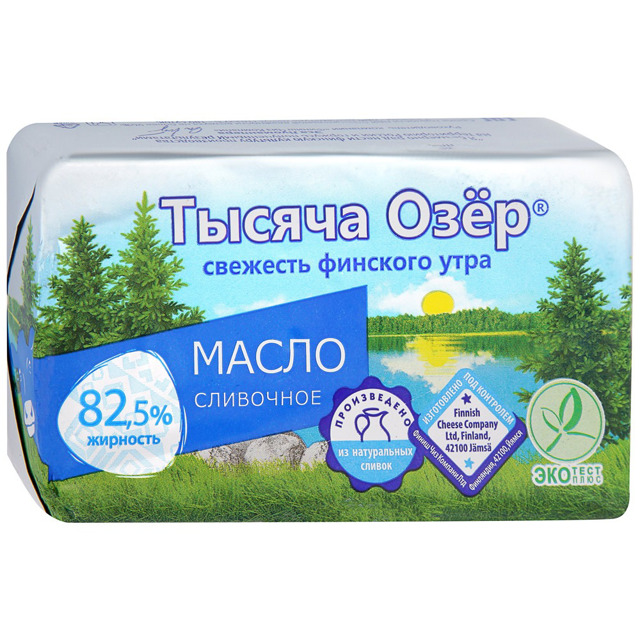 Масло Тысяча Озер сливочное несоленое 82.5% 180 г