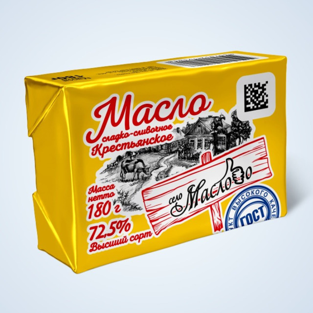 Масло сладко-сливочное Крестьянское, высший сорт, 180 г.
